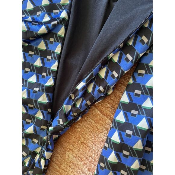 Zara Blue Geometric Print Mini Dress Ruched Long Sleeve Size S - Picture 8 of 9